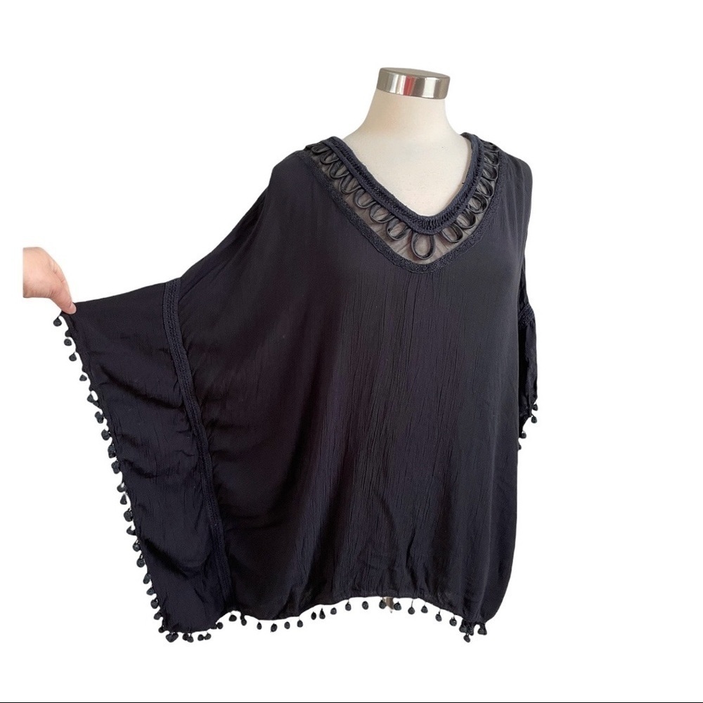 ELLA MOSS Black Pom Pom Swim Suit Cover-up size M/L - Picture 3 of 11